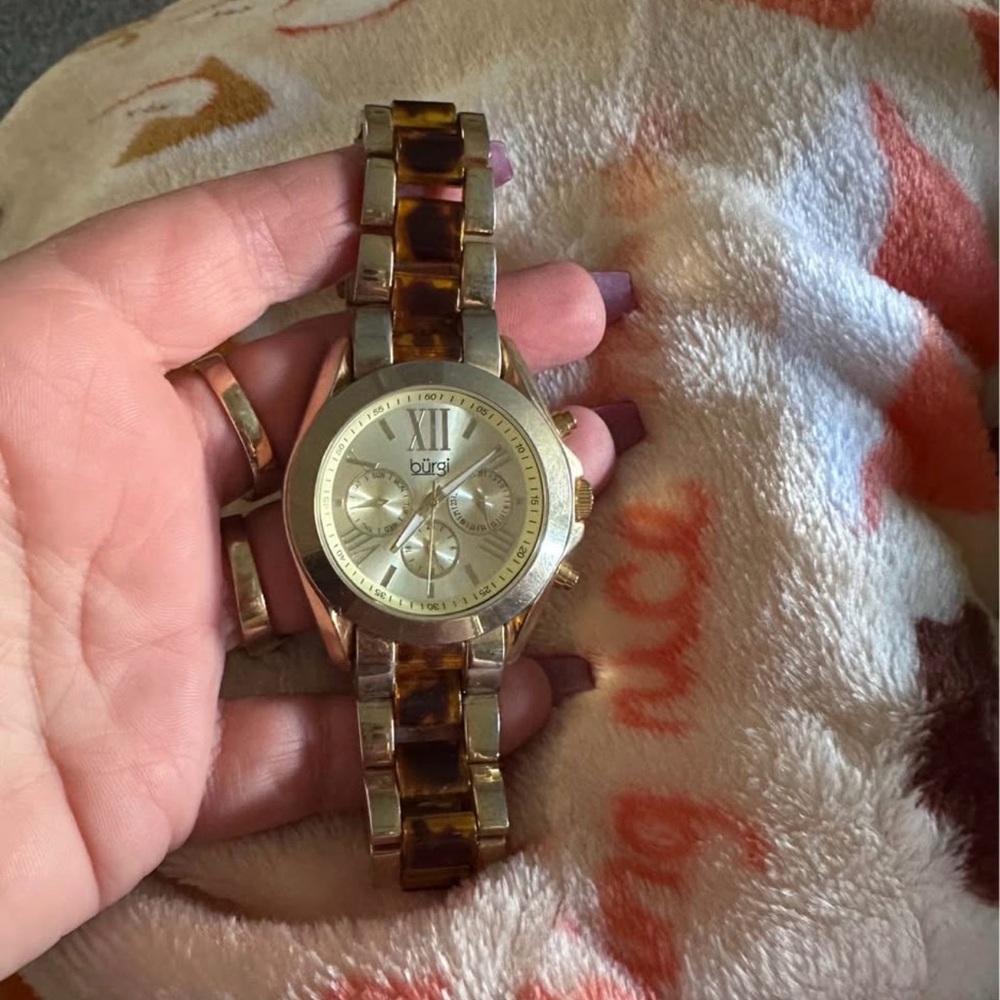 Gold and Brown Watch with Tortoise Shell Band